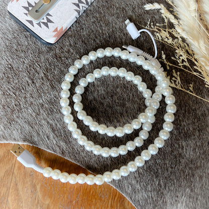White Pearl Beaded Charging Cord