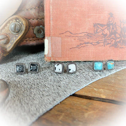 Small Western Stone Stud Earrings - Turquoise