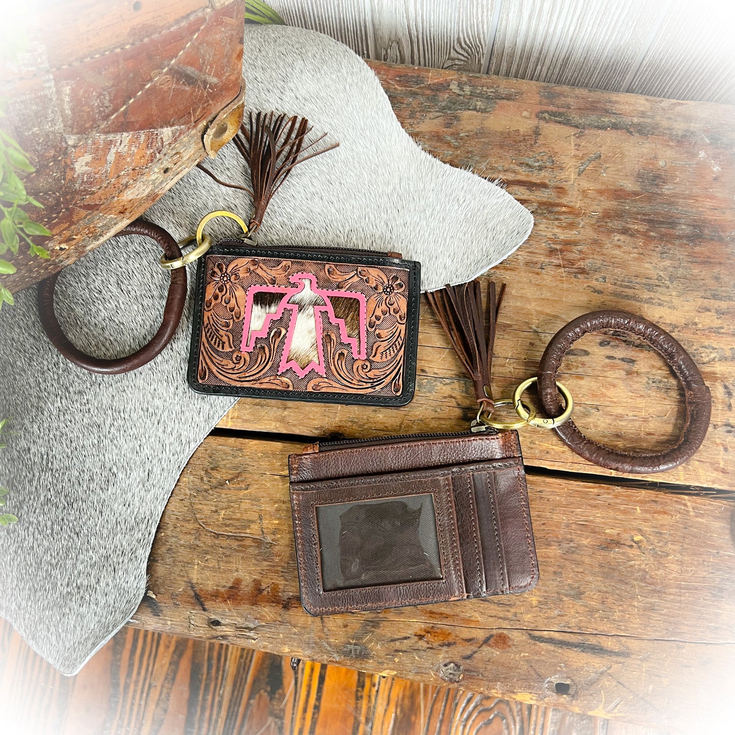 Thunderbird Tooled Leather Wristlet and Card Holder | Western