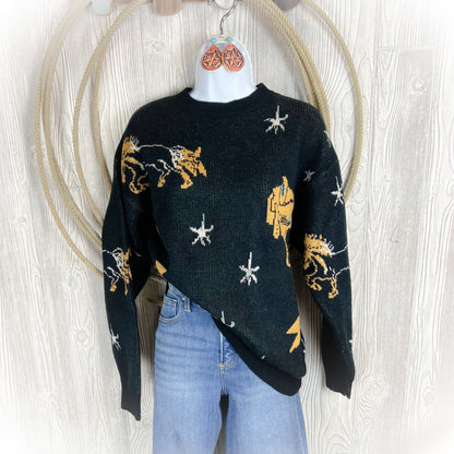 Saddle Up Western Chic Sweater - Black