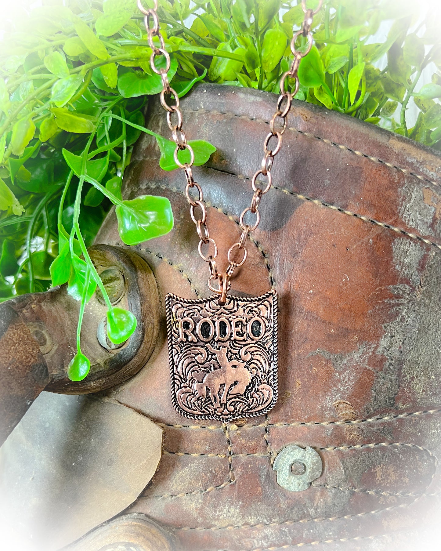 Western Rodeo Pendant Necklace - Bronze