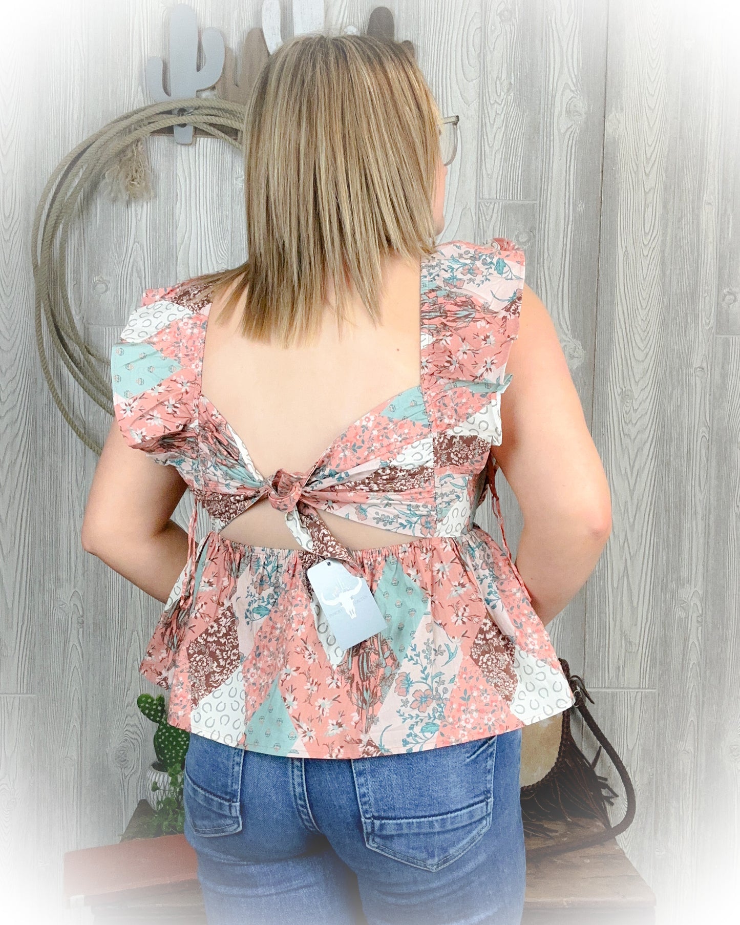 Patchwork Print Flutter Top