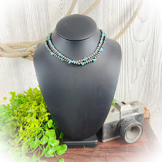 Dos Cowgirl Navajo Style Pearl Layered Necklace – 2 Strand Set