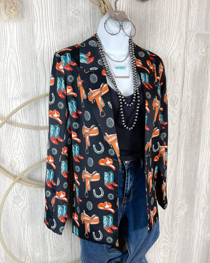 Trendy Western Print Blazer