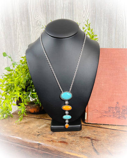 For All Lariat Necklace Earring Set - Turquoise & Orange