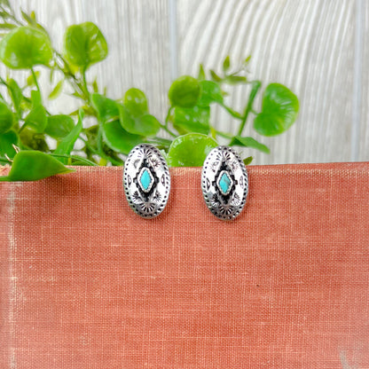 Oval Western Aztec Stud Earrings