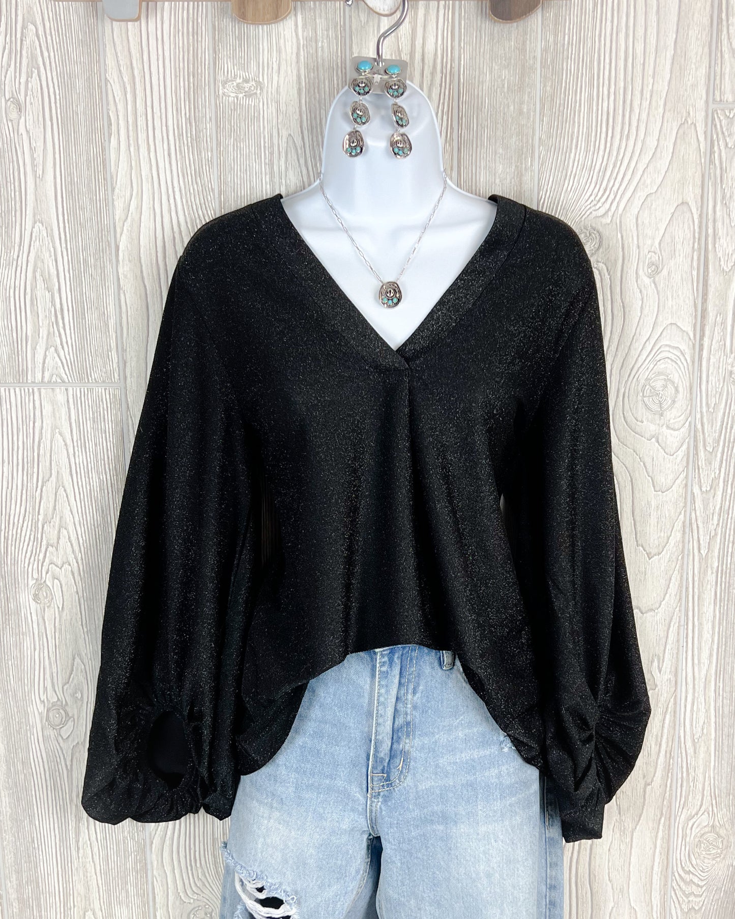 Shimmer Balloon Sleeve Top