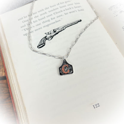 Small Western Cow-Tag Initial Necklace - Silver & Copper