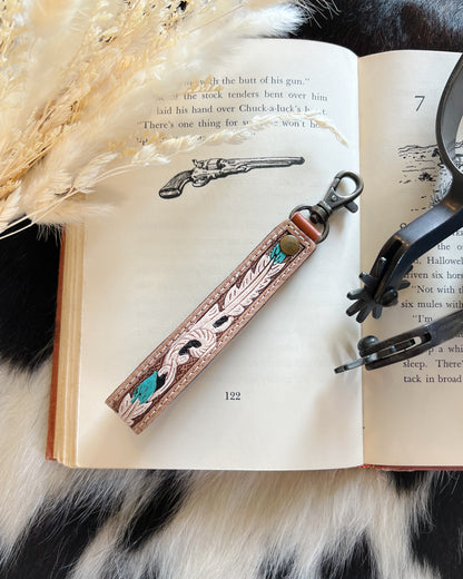 Tooled Leather Feather Keychain