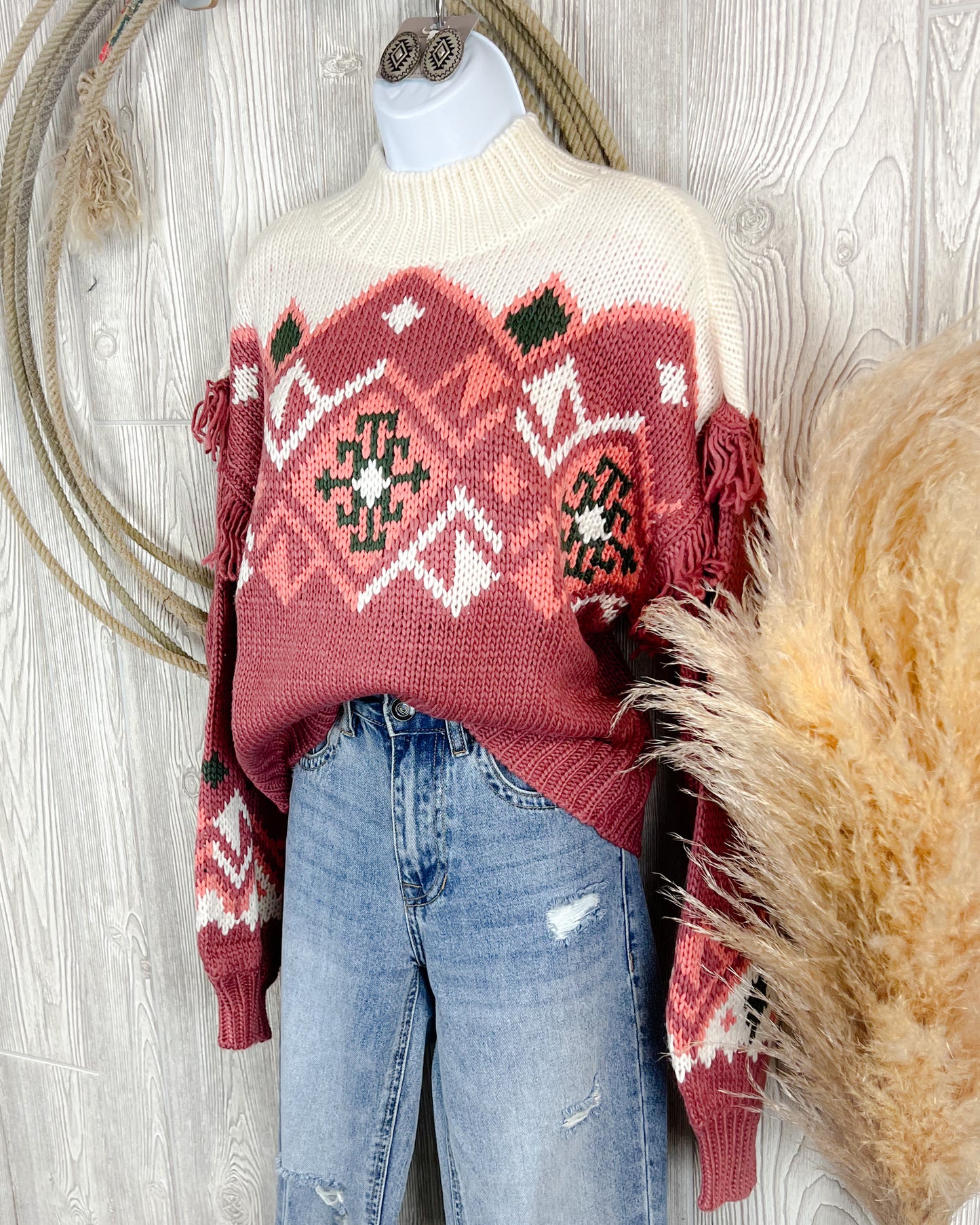 Aztec Border Sweater - Rose