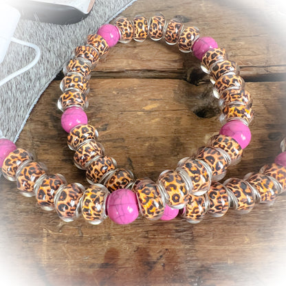Pink & Cheetah Print Beaded Charging Cord