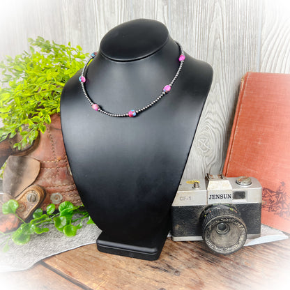 Tillie Pink Dyed Turquoise & Sterling Silver Pearl Choker Necklace