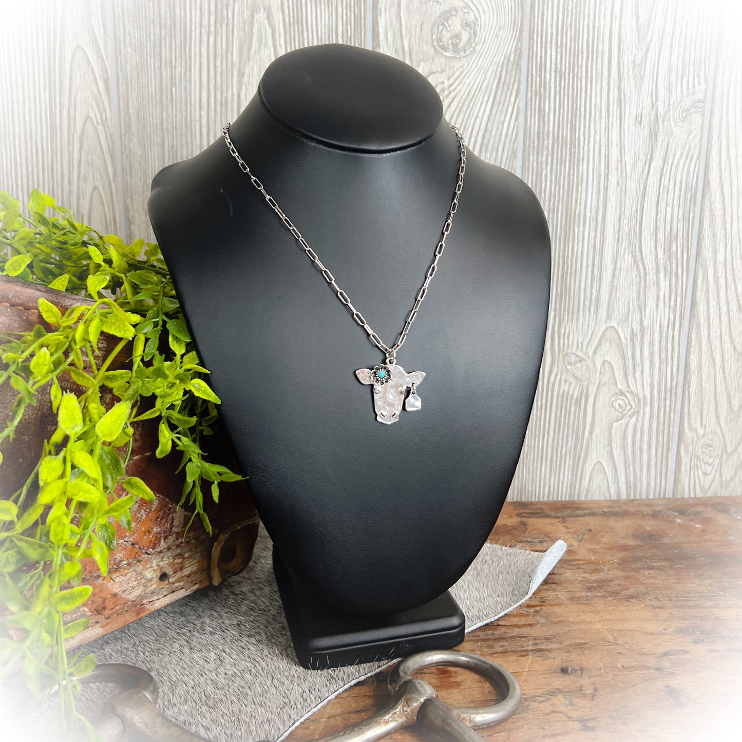 Western Flower Cow Necklace