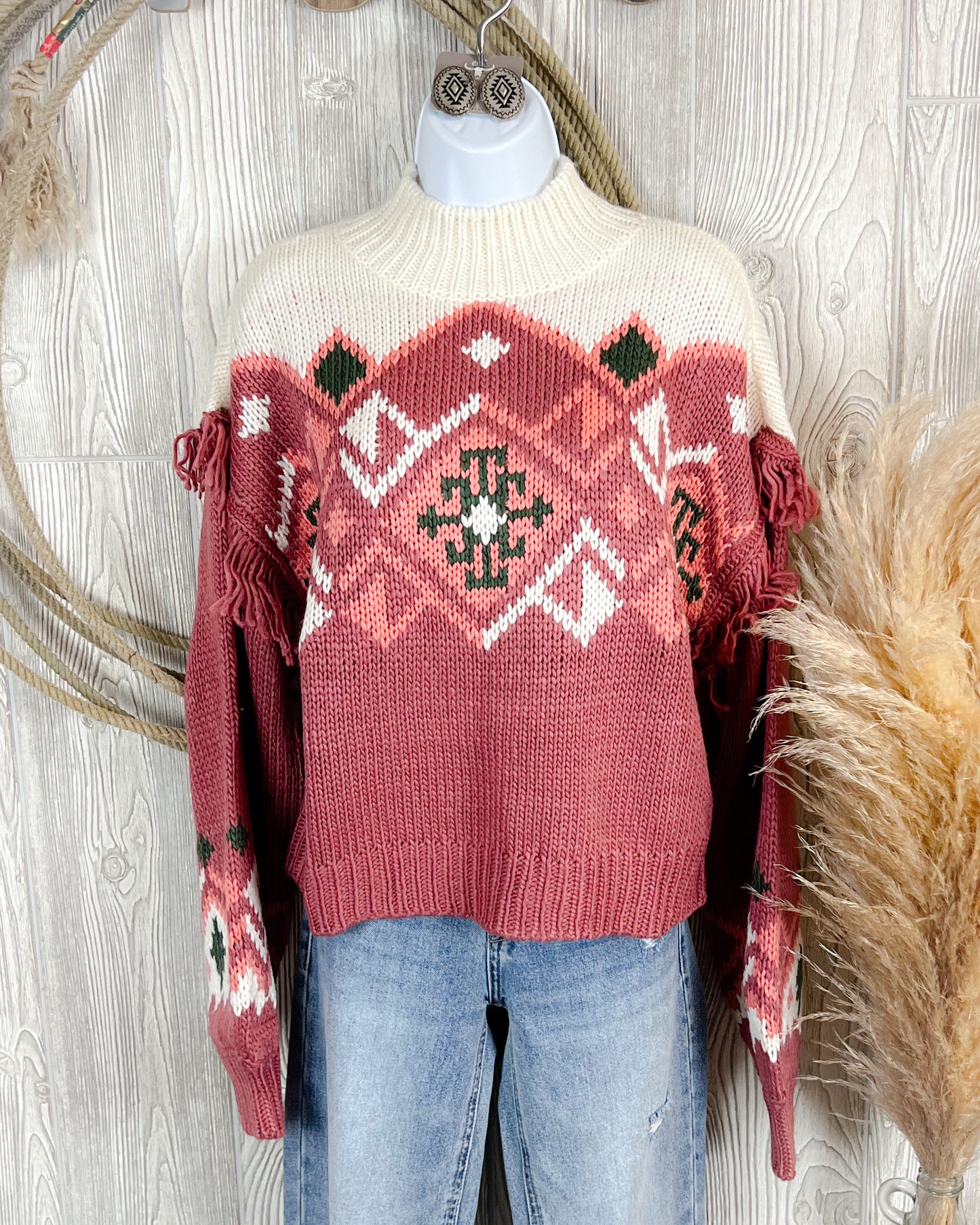 Aztec Border Sweater - Rose