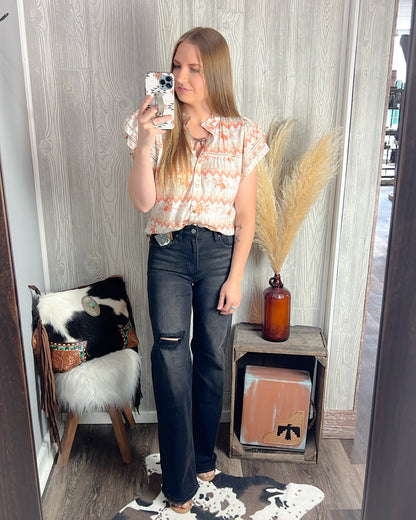 Rustling Rodeo Flutter Sleeve Top – Western Modest Blouse