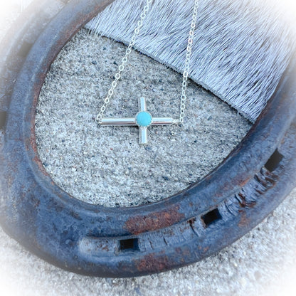 Horizontal Turquoise Cross Necklace - Sterling Silver