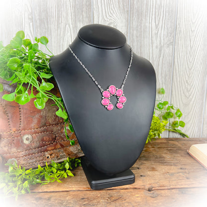 Hot Pink Squash Blossom Pendant Necklace