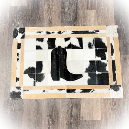 Patchwork Cowboy Boot & Cactus Cowhide Rug – 2' x 3'