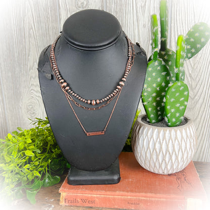 Navajo Style Pearl Layered Necklace - Bronze