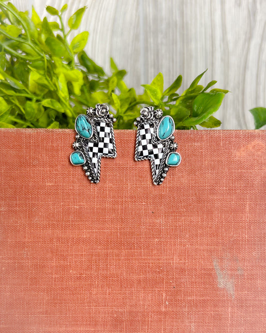 Checkered Lightning Bolt Earrings