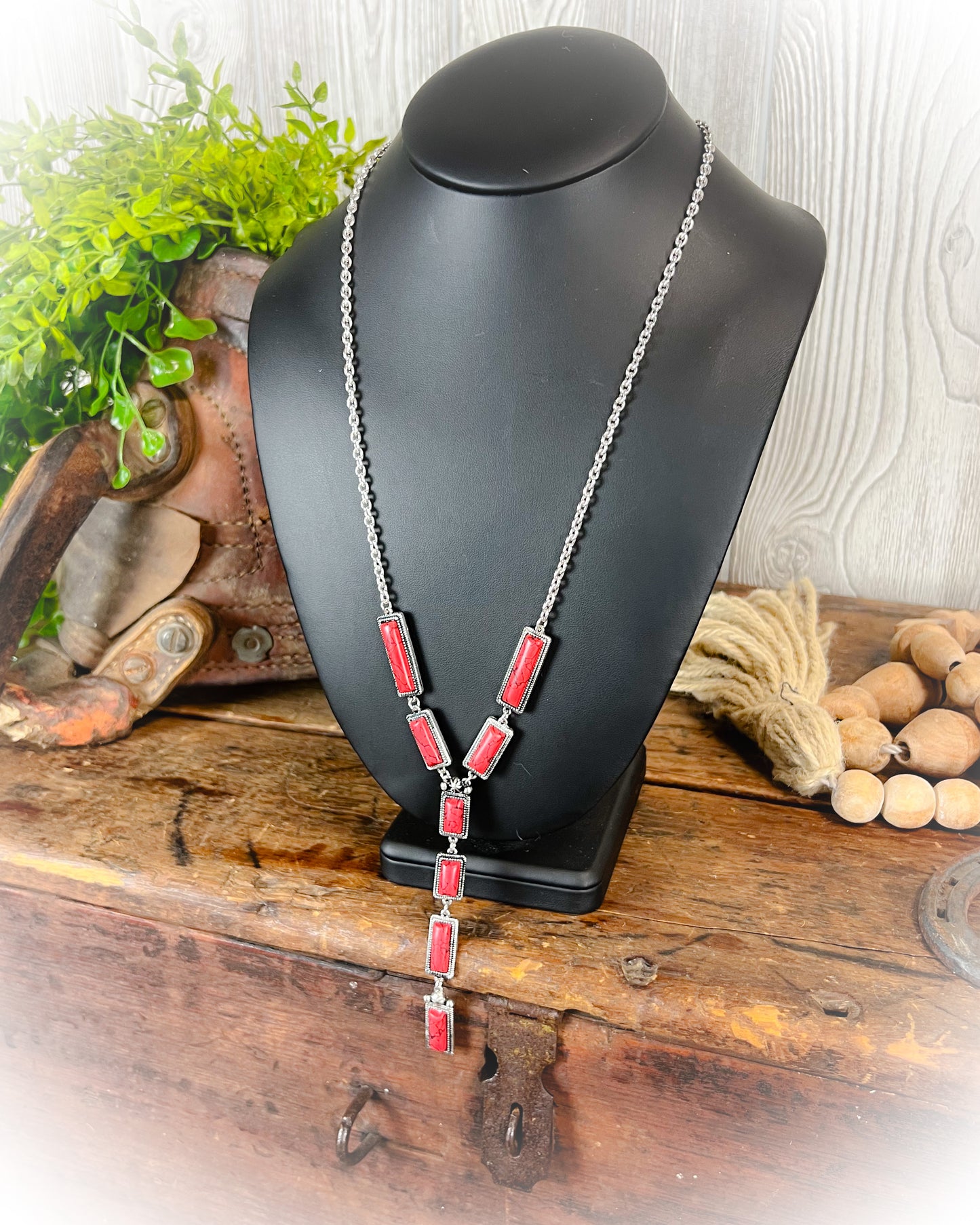 Jolene Lariat Necklace - Turquoise - Red