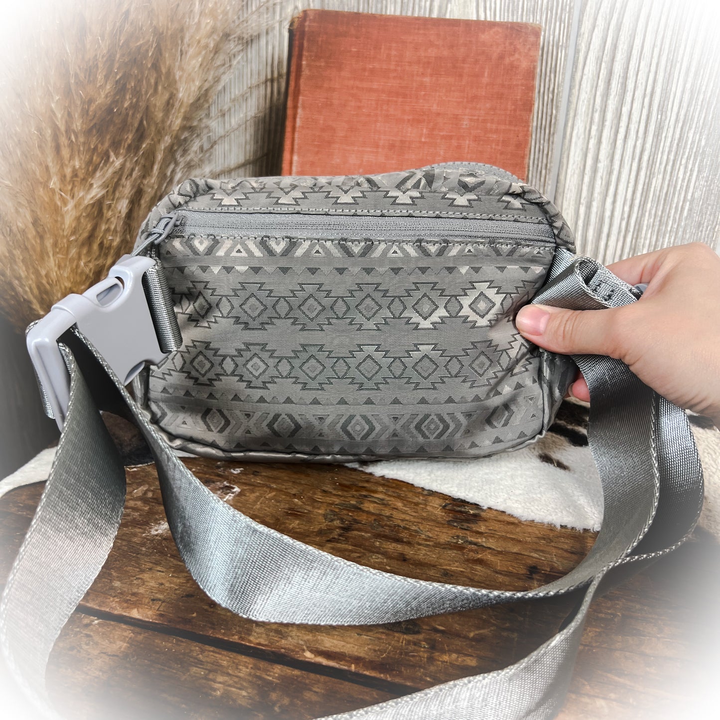 Aztec Print Belt Bag - Light Grey
