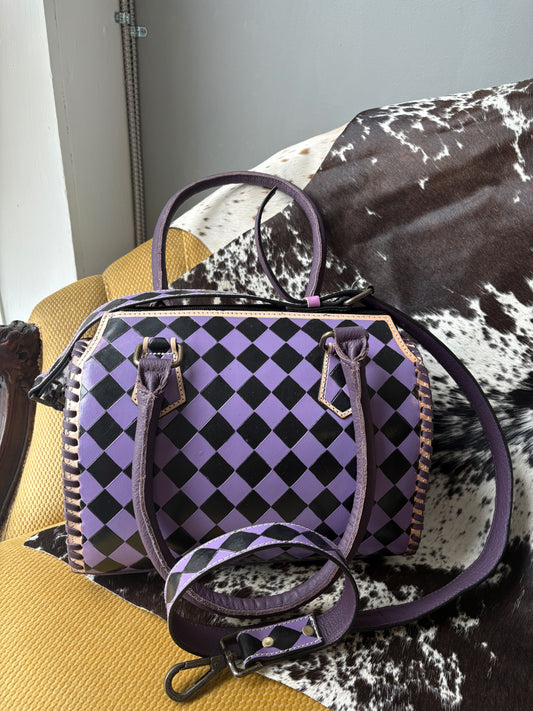 Pixel Purple Western Checkered Speedy Bag | Punchy Cactus | Western Purse