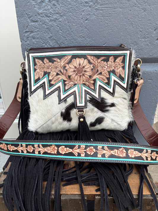 Kingsley CowHide Tooled Leather Crossbody