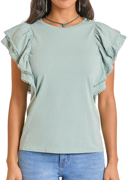 Light Olive Flutter Sleeve Top – Women’s 100% Cotton Boutique Blouse (True to Size)