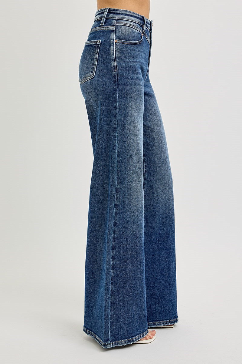 Morgan High Rise Wide Leg Front Yoke Risen Jeans - Dark