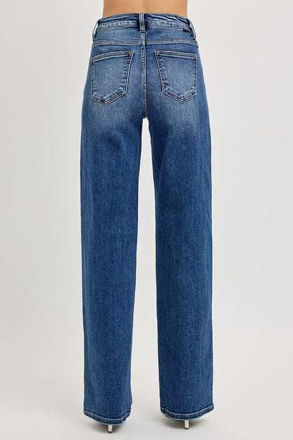 Harper Risen Jeans, Dark Wash High Rise Wide Leg Straight Jeans, Stretch Denim