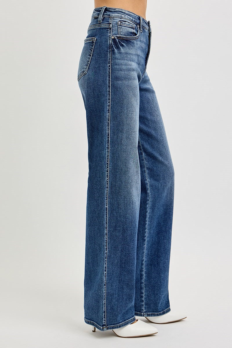 Harper Risen Jeans, Dark Wash High Rise Wide Leg Straight Jeans, Stretch Denim