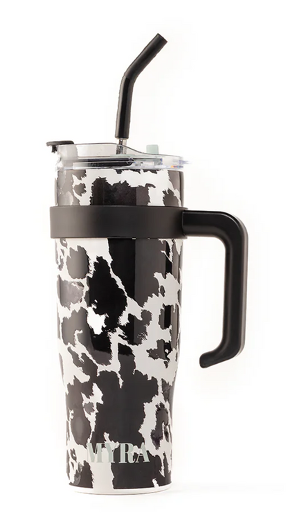 Cow Print Western Tumbler – Black & White - 40oz - Stainless Steel Cup | Western Cow Print Tumbler