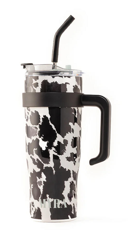 Cow Print Western Tumbler – Black & White - 40oz - Stainless Steel Cup | Western Cow Print Tumbler