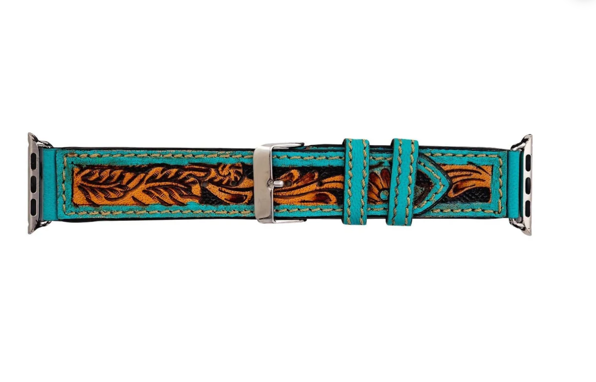 Turquoise Floral Falls Tooled Leather Watchband 38mm/40mm
