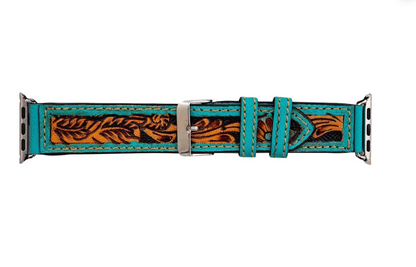 Turquoise Floral Falls Tooled Leather Watchband 38mm/40mm