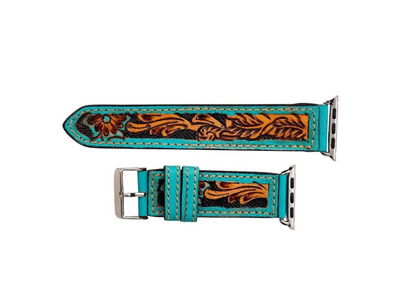 Turquoise Floral Falls Tooled Leather Watchband 38mm/40mm