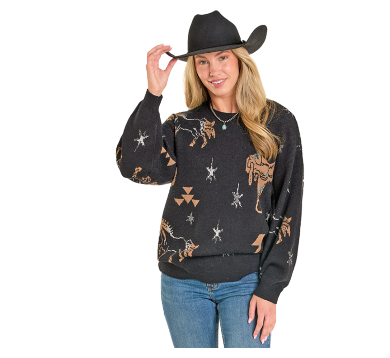 Saddle Up Western Chic Sweater - Black