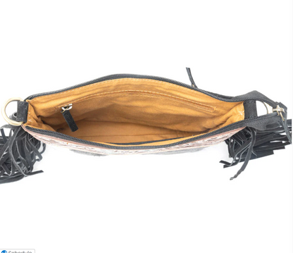 Black Cactus Tooled Leather & Cowhide Purse – Genuine Cowhide Western Crossbody Bag