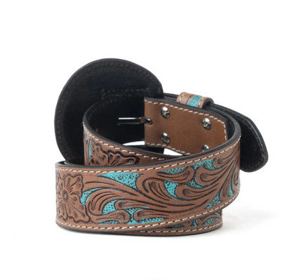 High Desert Tooled Leather Belt - Brown & Turquoise