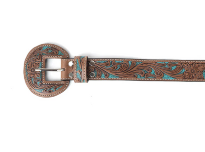 High Desert Tooled Leather Belt - Brown & Turquoise