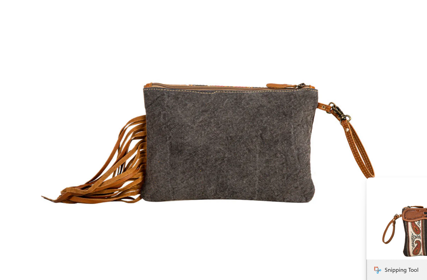 Western Paisley Wristlet Purse – Tooled Leather & Woven Canvas Cowgirl Clutch (11” x 8”)