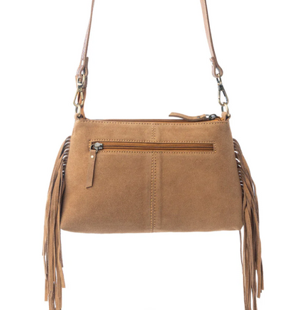 Wild Mirage Genuine Cowhide Western Crossbody Purse – Hand Tooled Leather Trim Cowgirl Handbag (6.5” x 12”)