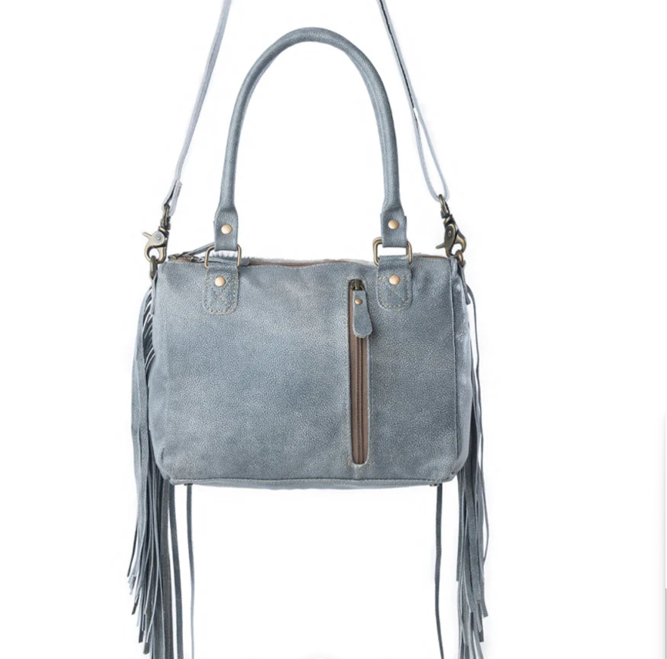 Dusty Blue Genuine Cowhide Western Concealed Carry Purse – Embossed Leather Trim Crossbody Handbag (10.5” x 8.25”)
