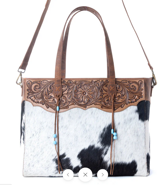 Bold Wind Genuine Cowhide Western Tote Purse – Concealed Carry Cowgirl Shoulder Bag (16” x 9.5”)