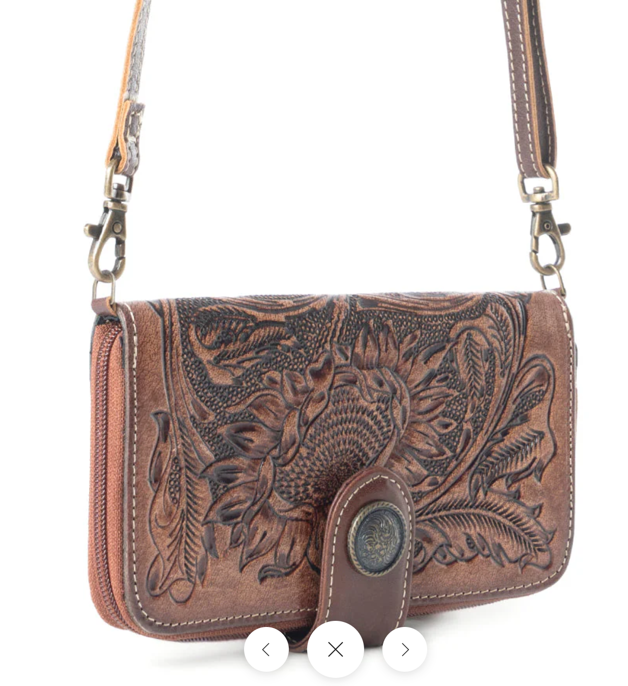 Xenial - Genuine Tooled Leather Western Wallet Crossbody – Cowgirl Strap Wallet Purse (8” x 4”)