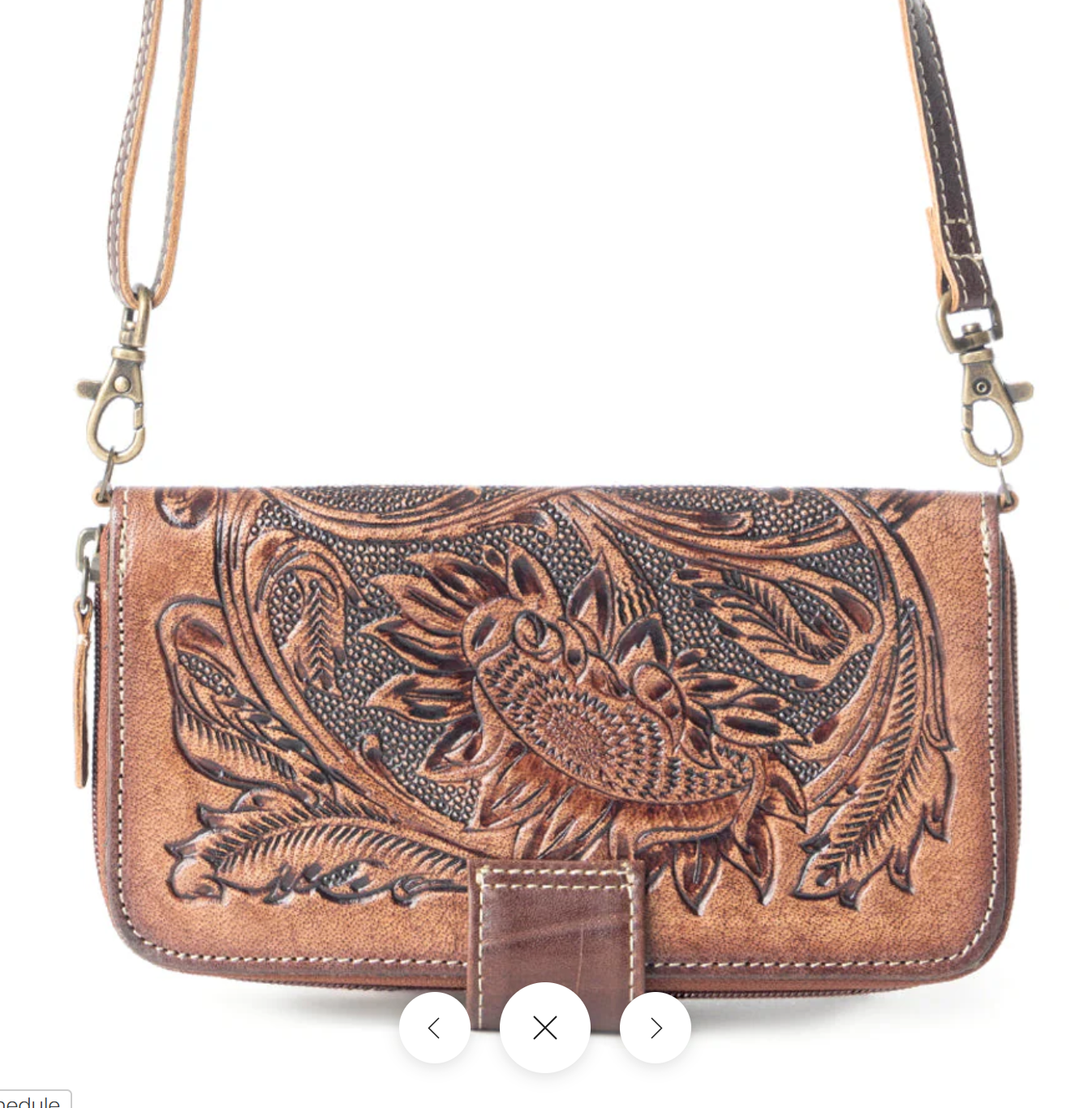 Xenial - Genuine Tooled Leather Western Wallet Crossbody – Cowgirl Strap Wallet Purse (8” x 4”)