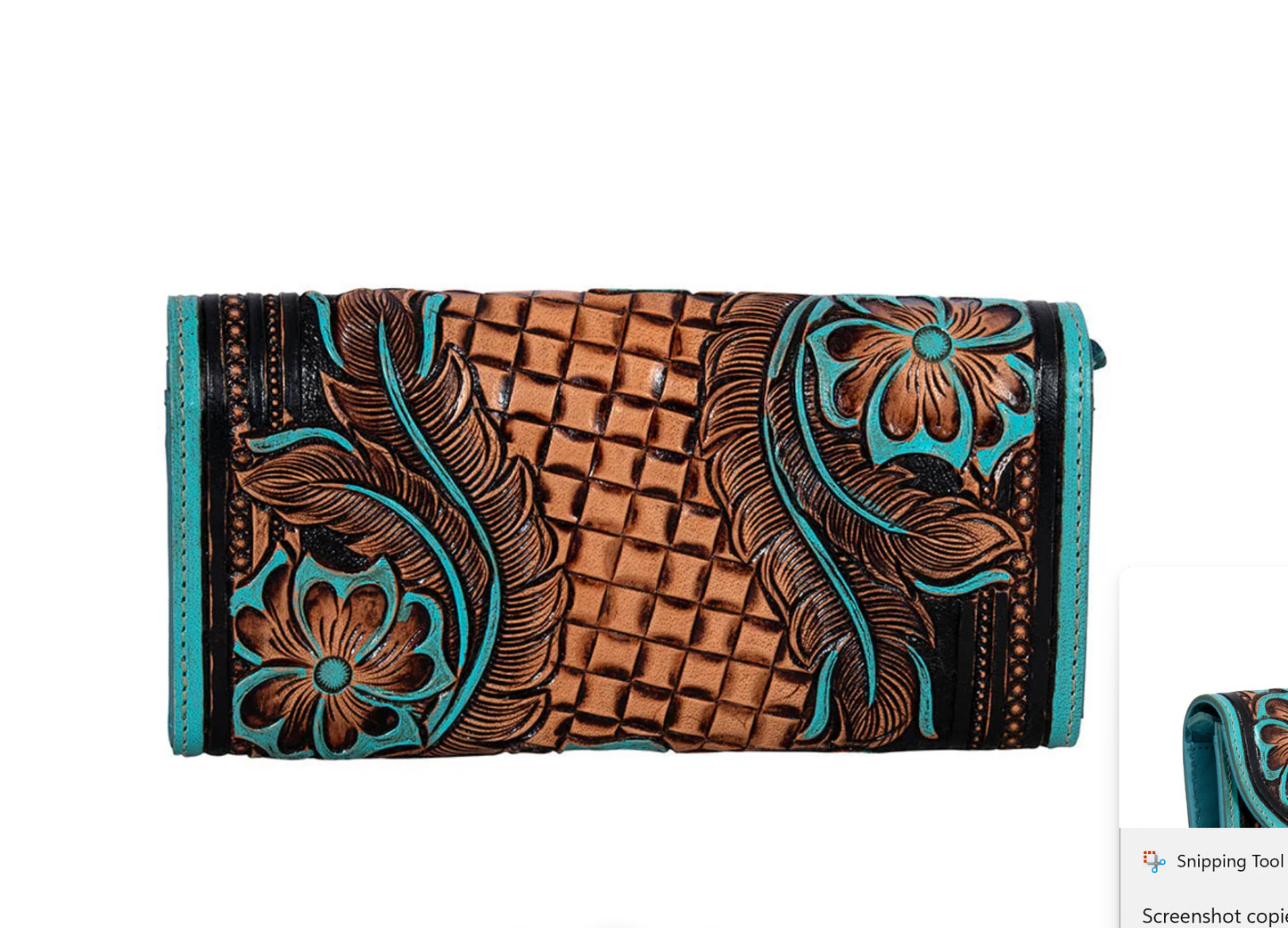 Flower Ridge - Western Tooled Leather Wallet – Turquoise, Brown or Black Cowgirl Wallet with Magnetic Closure (8” x 4”)