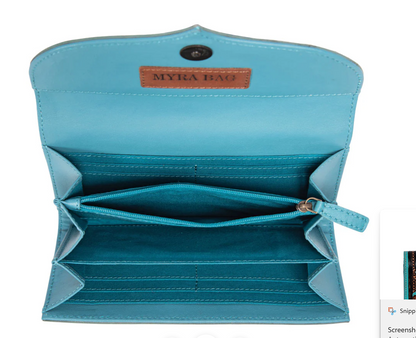 Flower Ridge - Western Tooled Leather Wallet – Turquoise, Brown or Black Cowgirl Wallet with Magnetic Closure (8” x 4”)