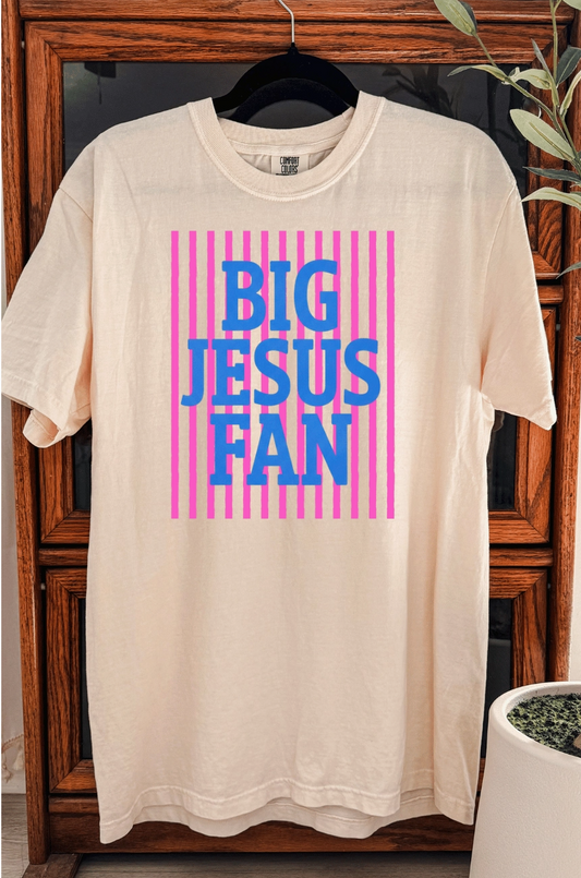 Big Jesus Fan Graphic Tee Ivory Christian Faith Shirt Unisex 100% Cotton Comfort Colors